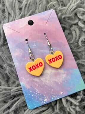 Orange Heart valentines sweethearts earrings